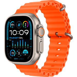 Смарт-часы Apple Watch Ultra 2 A2987 49мм OLED корп.титан Ocean band рем.оранжевый разм.брасл.: O/S (MREH3LW/A) умные часы fontel iwatch ultra 9 титан