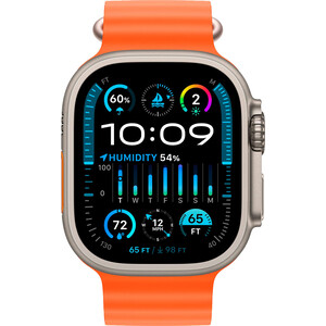 Смарт-часы Apple Watch Ultra 2 A2987 49мм OLED корп.титан Ocean band рем.оранжевый разм.брасл.: O/S (MREH3LW/A)