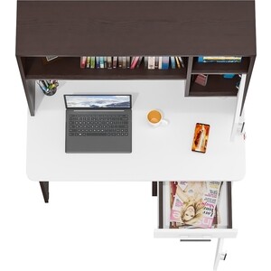 Стол письменный Мебельный двор с надстройкой С-МД-1-09Н, цвет венге/белый шагрень (1028348)