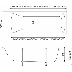 Акриловая ванна Marka One Modern 120х70 с каркасом (01мод1270, 03пу1270)