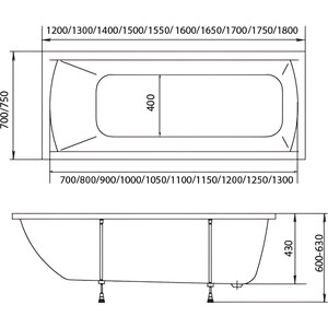 Акриловая ванна Marka One Modern 150х70 с каркасом (01мод1570, 03пу1570)