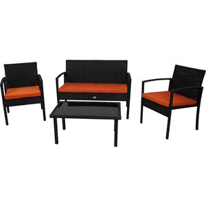 Набор мебели Garden story Бостон NEW (стол+2кресла+диван ротанг черный, подушки оранжевые) (SFS002/2) накидка на диван 90x150 см искусственный мех экрю