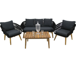 Набор мебели Garden story Камелия (стол+2 кресла+диван, веревки черные, подушки серые) (GS002) набор садовой мебели марокко полиротанг коричневый стол диван и 2 кресла