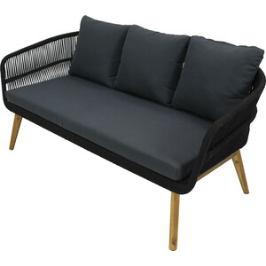 Набор мебели Garden story Камелия (стол+2 кресла+диван, веревки черные, подушки серые) (GS002)