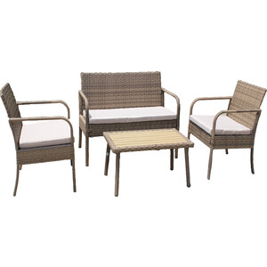 Набор мебели Garden story Лион (стол+2кресла+диван ротанг коричневый, подушки бежевые) (SFS011/1) набор садовой мебели марокко полиротанг коричневый стол диван и 2 кресла