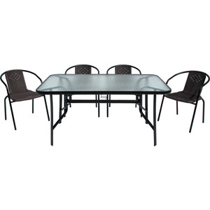 Набор мебели Garden story Луис (4 стула+стол, каркас черный, пластик коричневый) (WR-SX026, SC-094)