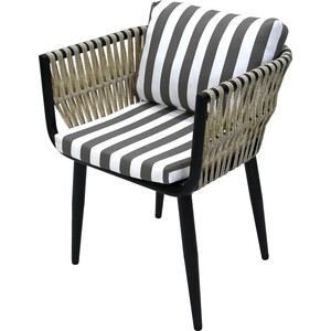 Набор мебели Garden story Монте-Карло (4 кресла+стол, каркас черный, ротанг жемчуг, ткань полоска) (MK-MT001,MK-MT005-2024)