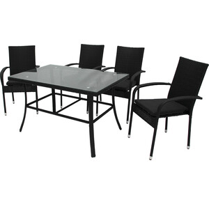 Набор мебели Garden story Парис (4 стула Парис без подушек+стол, каркас черный, ротанг черный) (GS013/GS017)