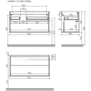 Тумба с раковиной Sancos Marmi 1.0 100х45 левая, дуб чарльстон (MR1.0100LECH, CN7014)