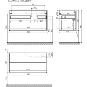 Тумба с раковиной Sancos Marmi 1.0 100х45 правая, дуб чарльстон (MR1.0100RECH, CN7015)