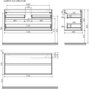 Тумба с раковиной Sancos Marmi 2.0 120х45 два отверстия, дуб чарльстон (MR2.0120ECH, CN7016)