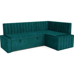 Кухонный угловой диван Mebel Ars Вермут (Бархат сине-зеленый STAR VELVET 43 BLACK GREEN) 211х83х141 см (M11-23-2)