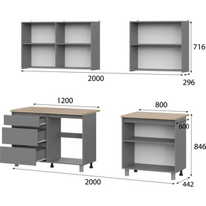 Кухонный гарнитур SV - мебель Кухонный гарнитур Денвер 2,0м (графит серый/дуб сонома)