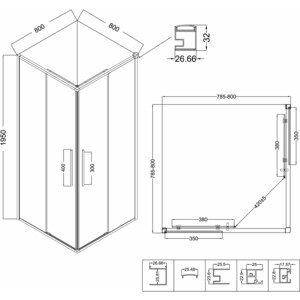 Душевой уголок Niagara Nova 80x80 прозрачный, черный матовый (NG-6822-34BLACK)