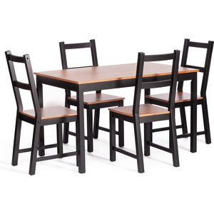 Обеденный комплект TetChair Соната (стол + 4 стула) / Sonata dining set, массив сосны, стол: 120х75х73см стул :41х50х95см, антик/чёрный (21795)