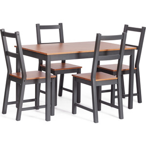 Обеденный комплект TetChair Соната (стол + 4 стула) / Sonata dining set, массив сосны, стол: 120х75х73см стул :41х50х95см, антик /графит (21793)