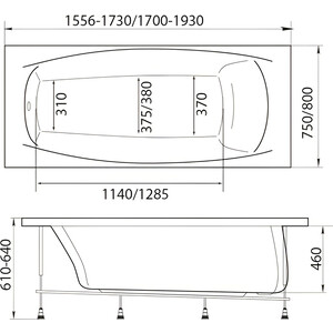 Акриловая ванна 1Marka Pragmatika 155-173х75 с каркасом (01пр17375кс2+)