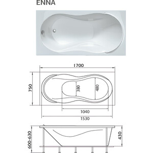 Акриловая ванна 1Marka Enna 170х75 с каркасом (01эн1775кс2+)