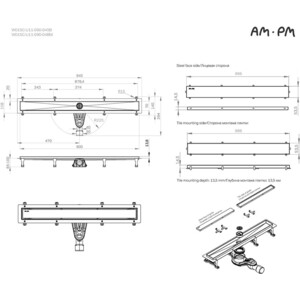 Душевой лоток Am.Pm MasterFlow затвор Tile 90 см, черный (W01SC-U11-090-04BM)