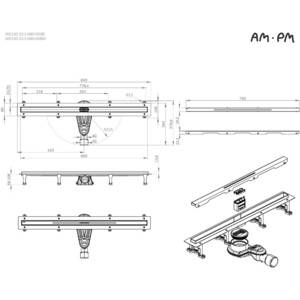 Душевой лоток Am.Pm MasterFlow затвор Slim line 80 см, черный (W01SC-S11-080-05BM)