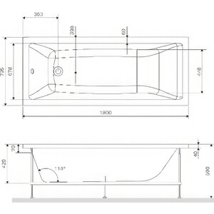 Акриловая ванна Am.Pm Gem W93A 180х80 с каркасом и фронтальной панелью