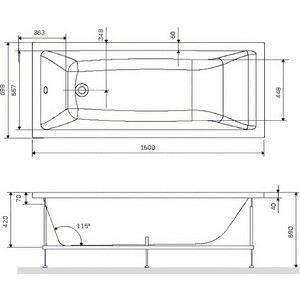 Каркас Am.Pm Gem 150х70 (W93A-150-070W-R)