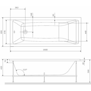 Каркас Am.Pm Gem 160х70 (W93A-160-070W-R)