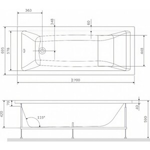 Каркас Am.Pm Gem 170х70 (W93A-170-070W-R)