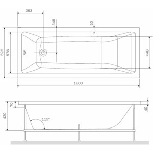 Каркас Am.Pm Gem 180х70 (W93A-180-070W-R)