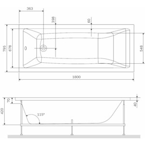 Каркас Am.Pm Gem 180х80 (W93A-180-080W-R)