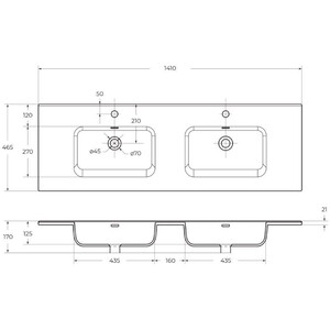 Раковина мебельная BelBagno 141х46 две чаши (BB1400-2-ETL)