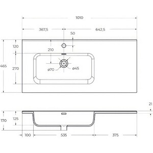 Раковина мебельная BelBagno 101х46 левая (BB1000ETL-L)