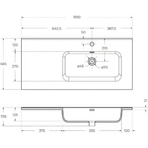 Раковина мебельная BelBagno 101х46 правая (BB1000ETL-R)