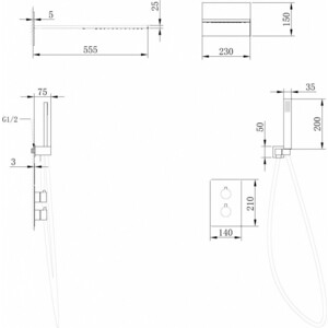 Душевая система Abber Weiss Insel с термостатом, встраиваемая, черная матовая (AF8052B)