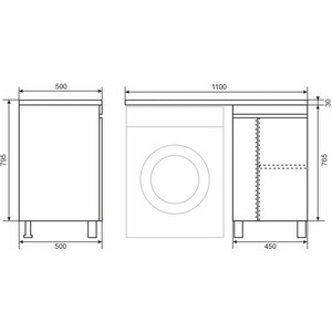 Тумба с раковиной Uperwood Magenta 110R напольная, под стиральную машину, белая/графит (5930205166, 2490000011)