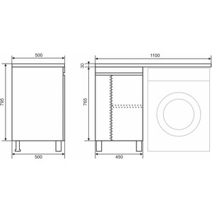 Тумба с раковиной Uperwood Magenta 110L напольная, под стиральную машину, белая/графит (5930205166, 2490000012)