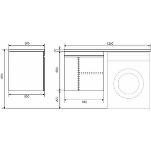 Тумба с раковиной Uperwood Magenta 120L с дверцами, под стиральную машину, белая (5930205150, 2490000010)