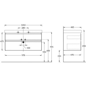 Тумба с раковиной Kerama Marazzi Cubo 100 мальва (CUB.100.2\MAL, CU.wb.100)