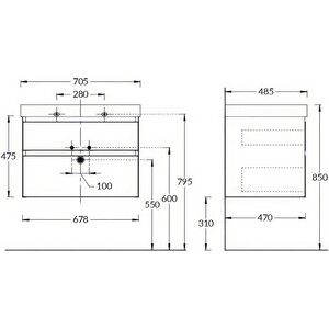 Тумба с раковиной Kerama Marazzi Cubo 70 мальва (CUB.70.2\MAL, CU.wb.70)