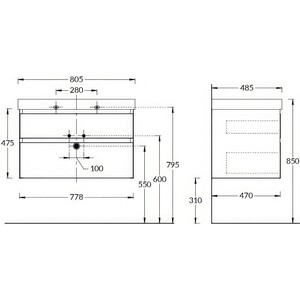 Тумба с раковиной Kerama Marazzi Cubo 80 мальва (CUB.80.2\MAL, CU.wb.80)