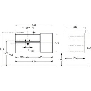 Тумба под раковину Kerama Marazzi Cubo 90 мальва (CUB.90Lh\MAL)