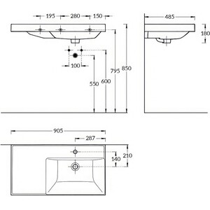 Раковина мебельная Kerama Marazzi Cubo 90 правая (CU.wb.90Rh)