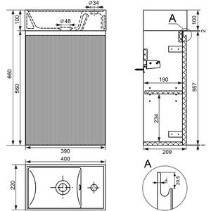 Тумба с раковиной Wellsee WC Area 40х22 подвесная, смеситель справа, матовая белая (221801001)