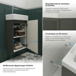 Тумба с раковиной Wellsee WC Area 40х22 подвесная, смеситель справа, матовая темно-серая (221802001)