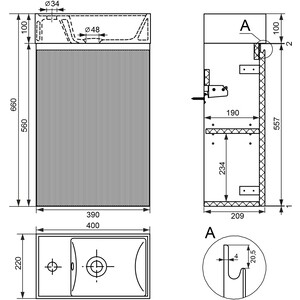 Тумба с раковиной Wellsee WC Area 40х22 подвесная, смеситель слева, матовая темно-серая (221802002)