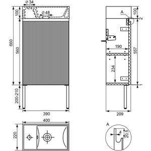 Тумба с раковиной Wellsee WC Area 40х22 напольная, смеситель слева, матовая белая (221801004)