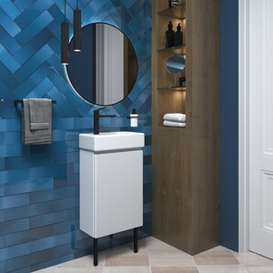 Тумба с раковиной Wellsee WC Area 40х22 напольная, смеситель слева, матовая белая (221801006)