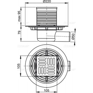 Душевой трап AlcaPlast 105х105/50 подводка боковая, нержавеющая сталь, гидрозатвор комбинированный SMART (APV1321)