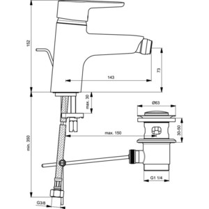 Смеситель для биде Ideal Standard Connect с донным клапаном (B9920AA)