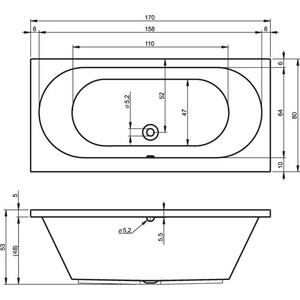 Акриловая ванна Riho Carolina 170x80 с ножками (B055001005, 207093)